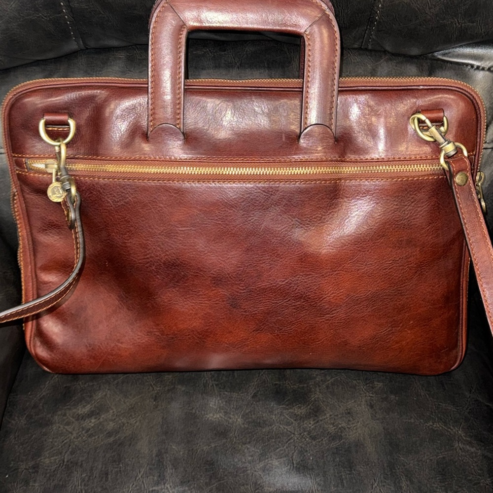 Rich Cognac MEDICI FIRENZE Italian Leather Briefcase Laptop Executive AttacheBag - Picture 8 of 15